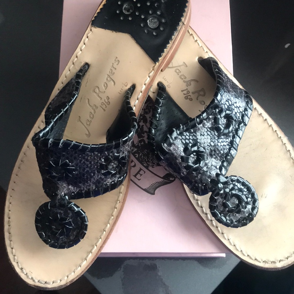 Jack Rogers Patent Black Sandals